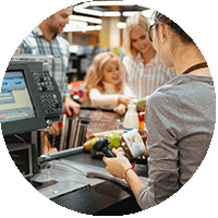Checkout Clerk using a two-way radio