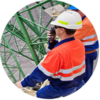 construction worker using radio